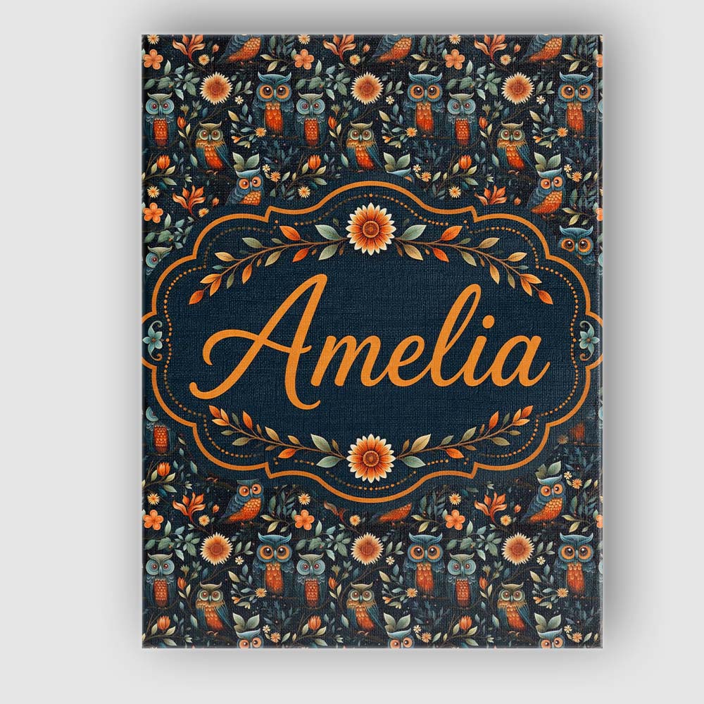 Personalised Name Elegant Owl Birds with Custom Interior Decorative Contemporary Canvas Wall Art Print Decor Picture Ready to Hang