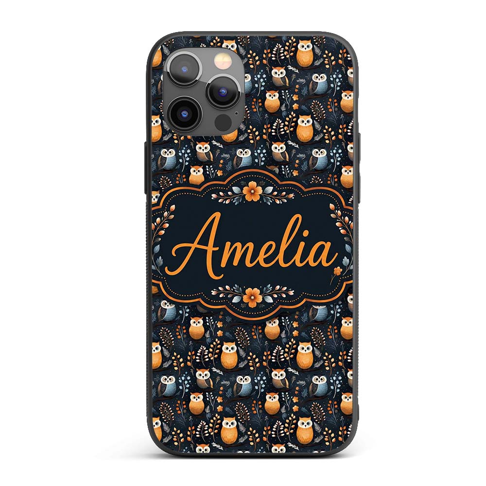 Minimal Cute Owl Birds with Botanical Elements Custom Name Protective Phone Case Mobile Cover Durable Everyday Smartphone Shock Resistant