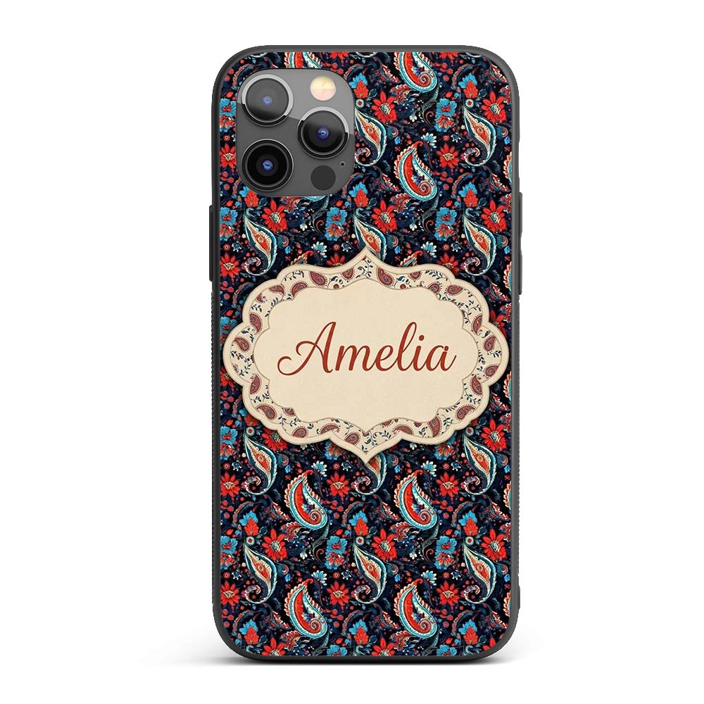 Bold Paisley Floral Pattern with Printed Design Custom Name Protective Phone Case Mobile Cover Durable Everyday Smartphone Shock Resistant