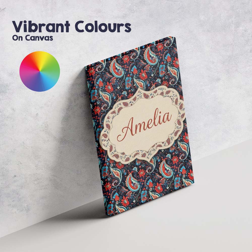 Personalised Name Bold Paisley Floral Custom Modern Room Accent Creative Decorator Style Canvas Wall Art Print Decor Picture Ready to Hang