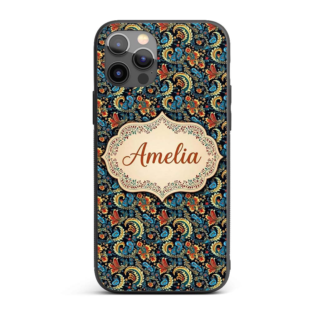 Ornate Paisley Floral Pattern with Printed Design Custom Name Protective Phone Case Mobile Cover Durable Everyday Smartphone Shock Resistant
