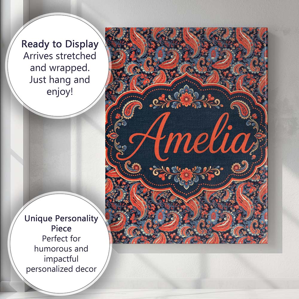 Personalised Name Classic Paisley Floral Custom Unique Gift Idea Elegant Feature Canvas Wall Art Print Decor Picture Ready to Hang