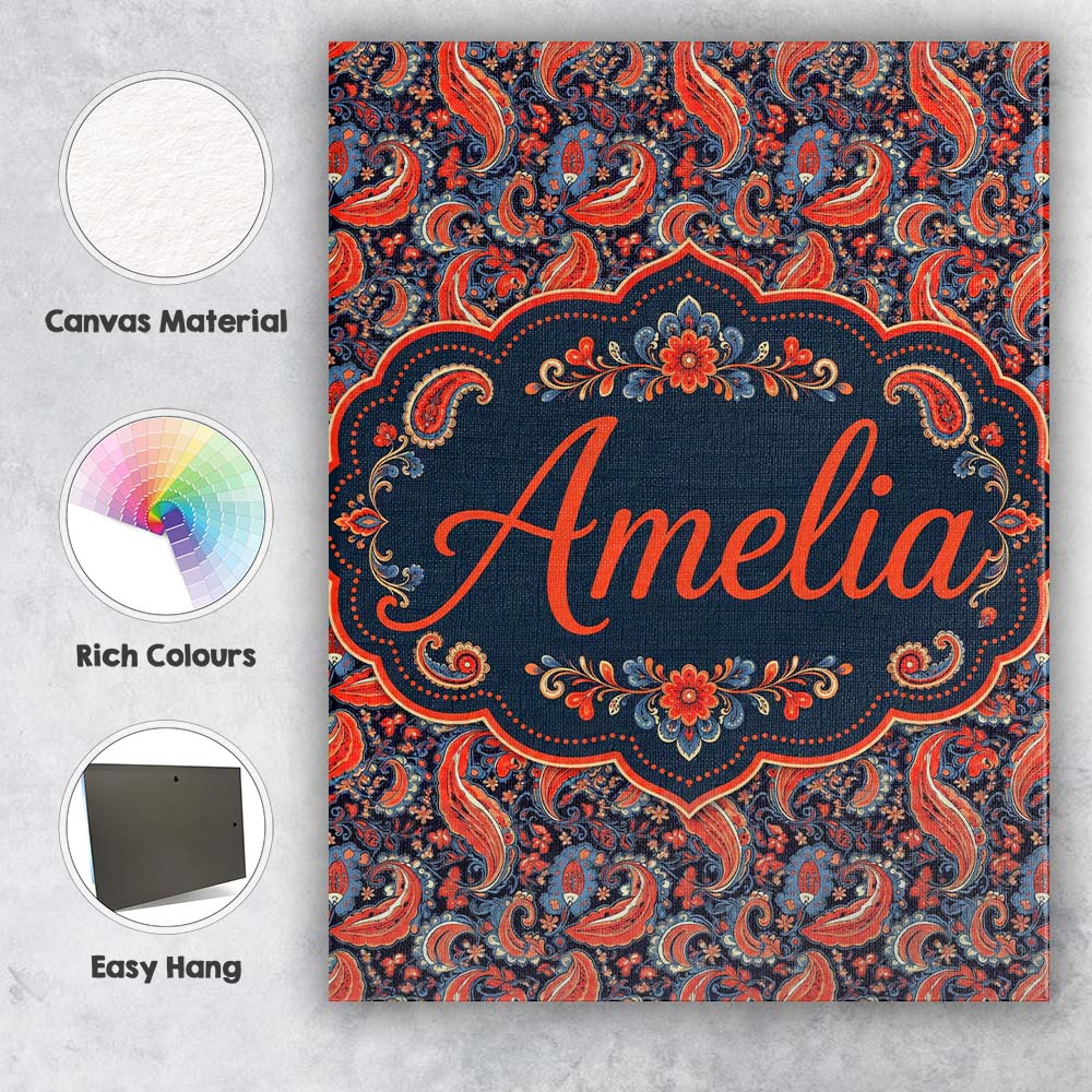 Personalised Name Classic Paisley Floral Custom Unique Gift Idea Elegant Feature Canvas Wall Art Print Decor Picture Ready to Hang