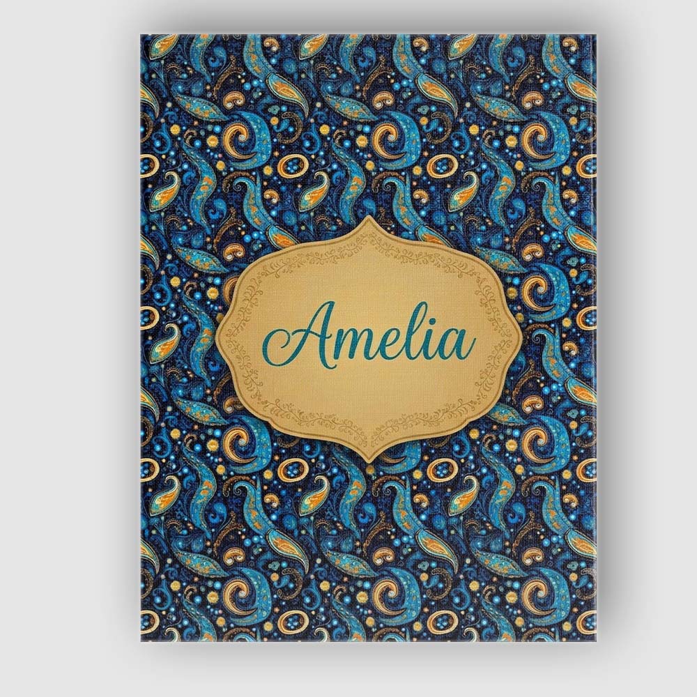 Personalised Name Blue Gold Paisley Ornate Custom Unique Gift Idea Elegant Feature Canvas Wall Art Print Decor Picture Ready to Hang
