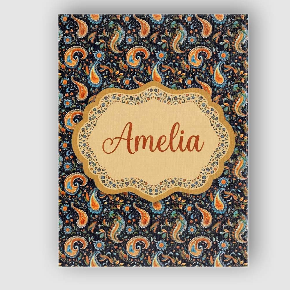 Personalised Name Bright Orange Paisley Custom Modern Room Accent Elegant Feature Canvas Wall Art Print Decor Picture Ready to Hang