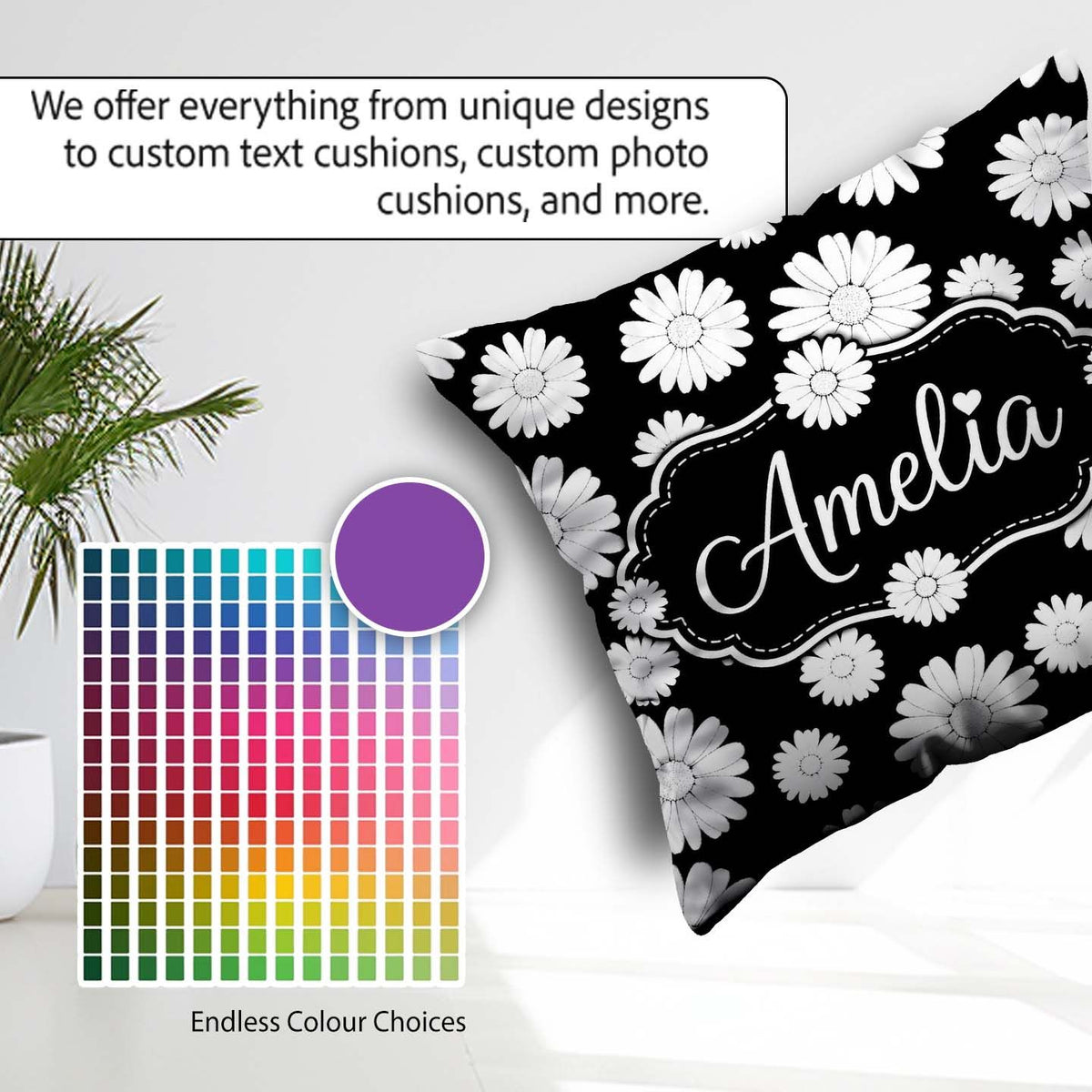 Custom Name Minimal Soft Grey Plain Texture Seamless Background Square Filled Cushion Throw Pillow Sofa Bed Home Decor Zip Washable UK Made