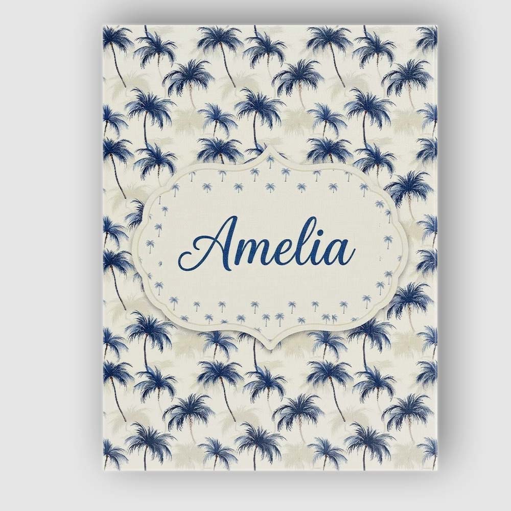 Personalised Name Blue Palm Tree Tropical Custom Unique Gift Idea Elegant Feature Canvas Wall Art Print Decor Picture Ready to Hang