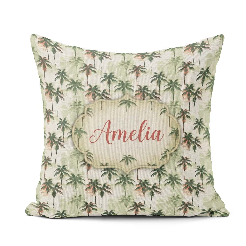 Custom Name Abstract Palm Tree Seamless Pattern Artistic Coastal Square Filled Cushion Throw Pillow Sofa Bed Home Decor Zip Washable UK Made