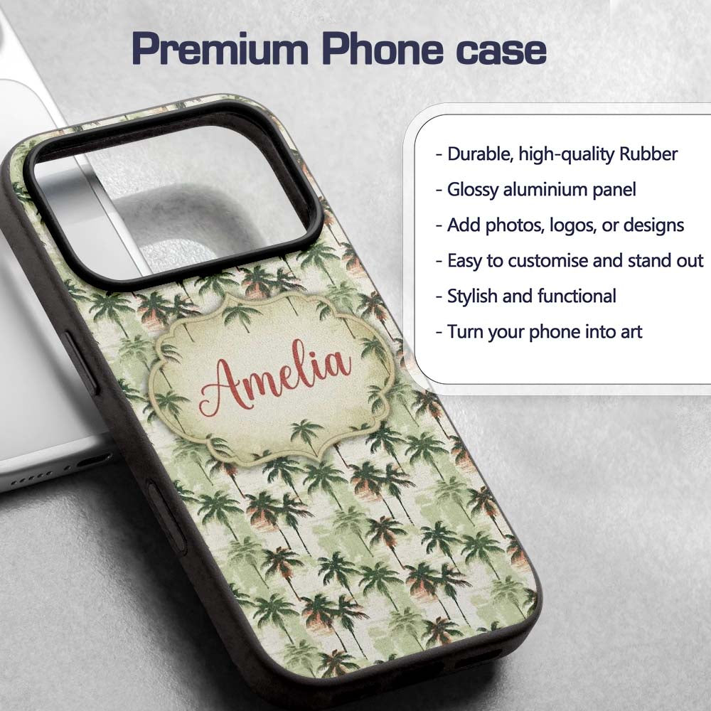 Abstract Palm Tree Grunge Seamless Printed Design Custom Name Protective Phone Case Mobile Cover Durable Everyday Smartphone Shock Resistant
