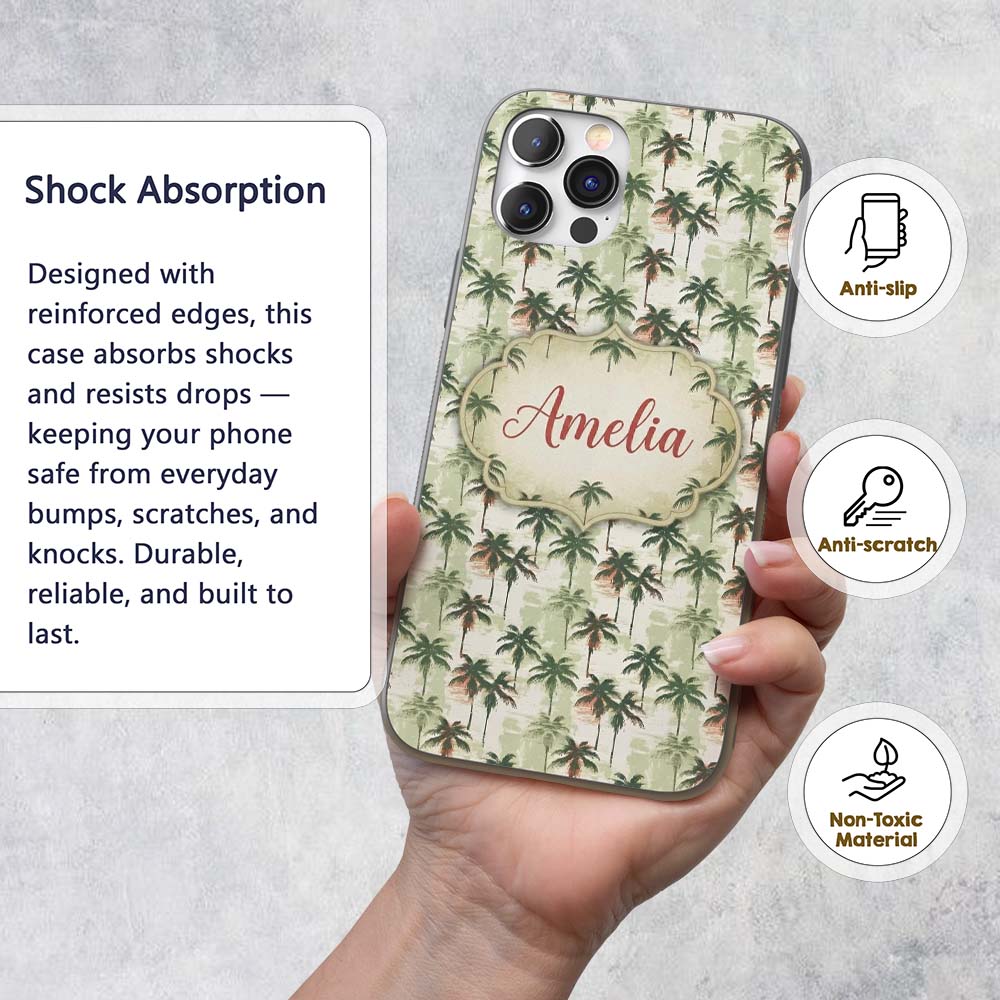 Abstract Palm Tree Grunge Seamless Printed Design Custom Name Protective Phone Case Mobile Cover Durable Everyday Smartphone Shock Resistant