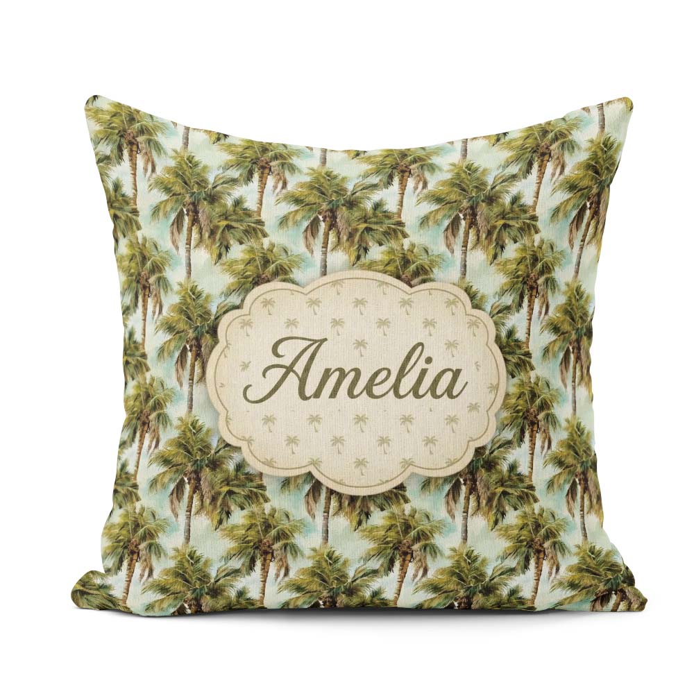 Custom Name Realistic Tropical Palm Tree Sky Background Seamless Square Filled Cushion Throw Pillow Sofa Bed Home Decor Zip Washable UK Made