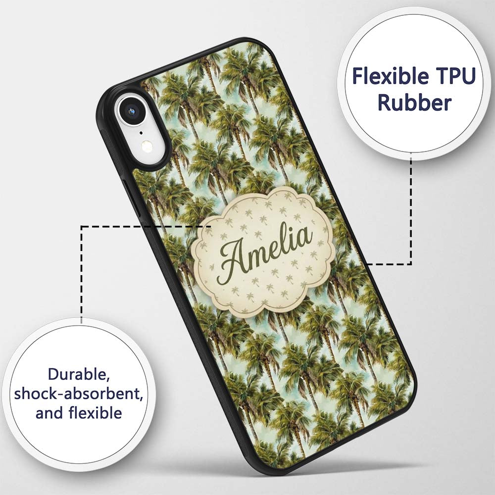 Realistic Tropical Palm Tree Sky Printed Design Custom Name Protective Phone Case Mobile Cover Durable Everyday Smartphone Shock Resistant