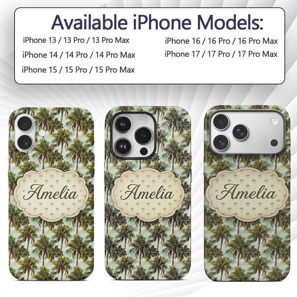 Realistic Tropical Palm Tree Sky Printed Design Custom Name Protective Phone Case Mobile Cover Durable Everyday Smartphone Shock Resistant