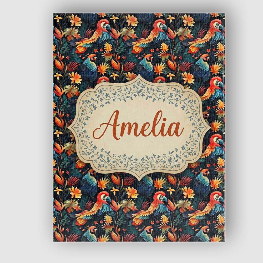 Personalised Name Colorful Tropical Parrot Custom Unique Gift Idea Elegant Feature Canvas Wall Art Print Decor Picture Ready to Hang