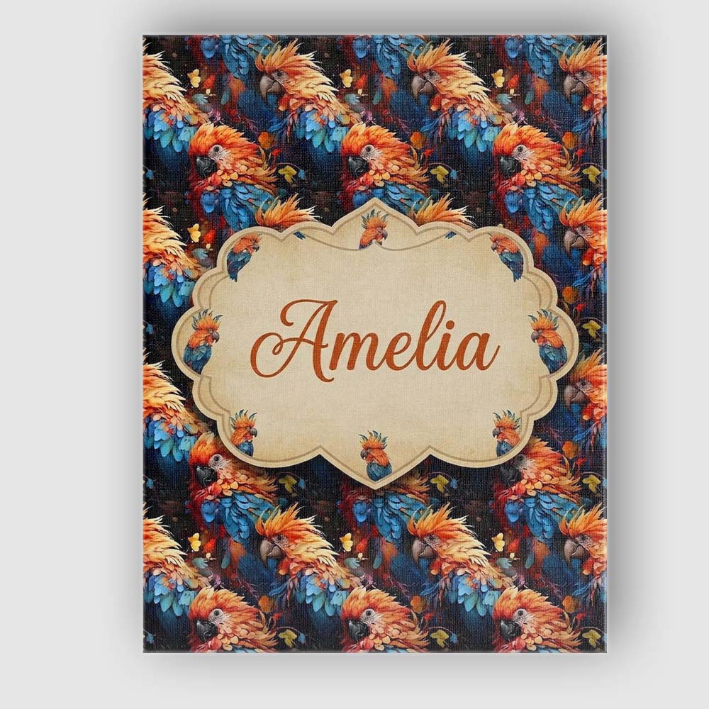 Personalised Name Vibrant Macaw Parrot Custom Modern Room Accent Elegant Feature Canvas Wall Art Print Decor Picture Ready to Hang