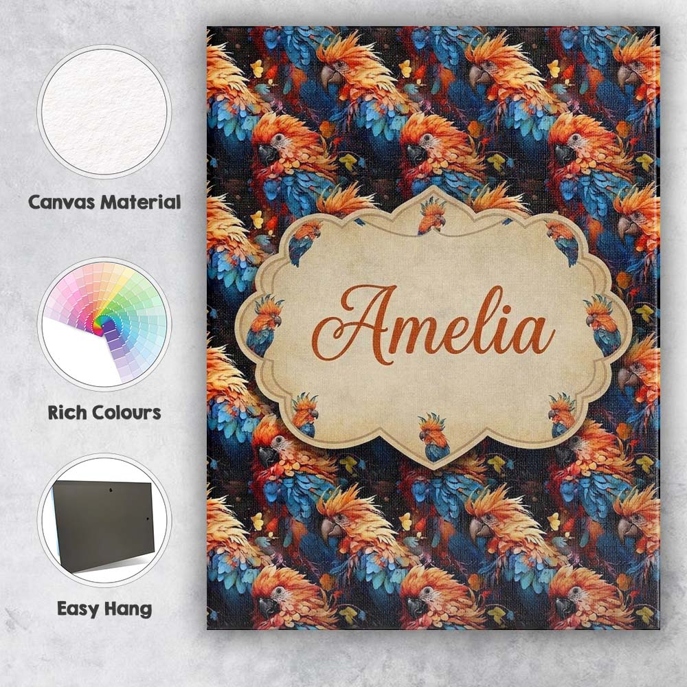 Personalised Name Vibrant Macaw Parrot Custom Modern Room Accent Elegant Feature Canvas Wall Art Print Decor Picture Ready to Hang
