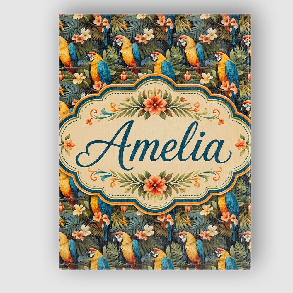 Personalised Name Bright Macaw Parrot Custom Modern Room Accent Creative Decorator Style Canvas Wall Art Print Decor Picture Ready to Hang