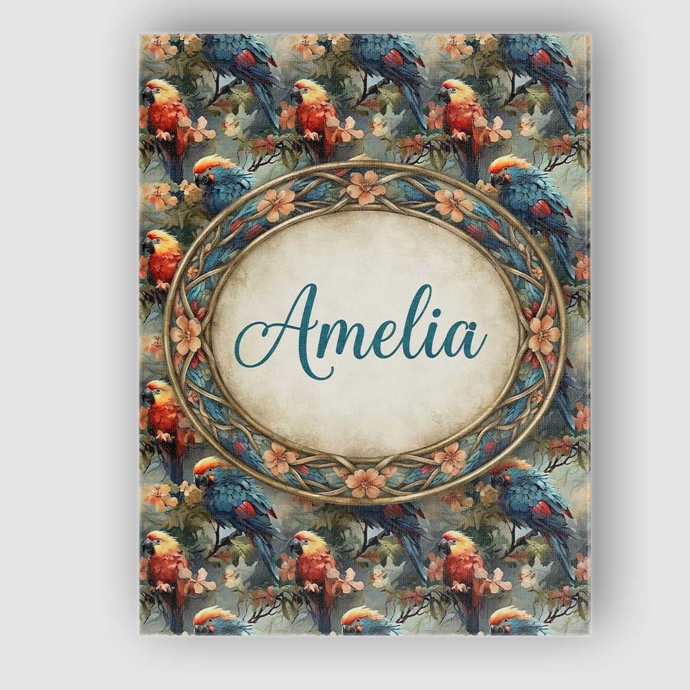Personalised Name Colorful Parrot Bird on Custom Unique Gift Idea Elegant Feature Canvas Wall Art Print Decor Picture Ready to Hang