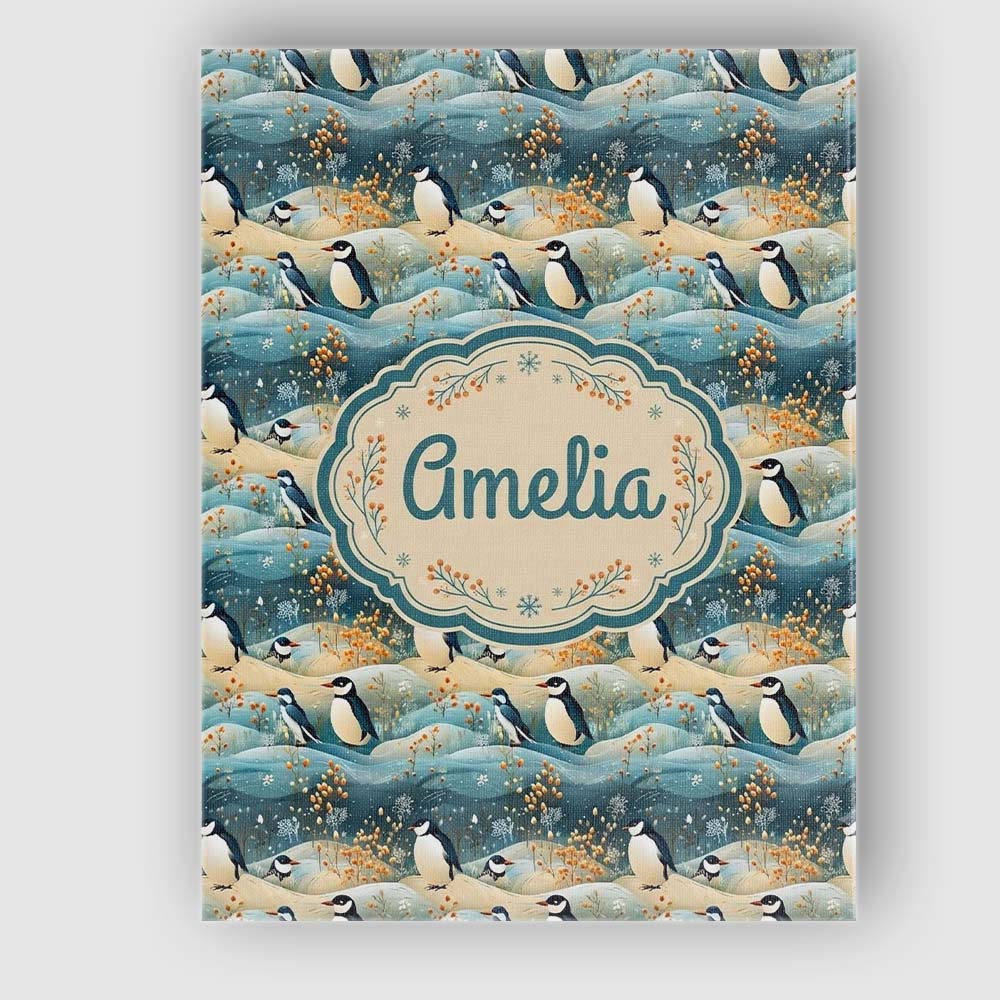 Personalised Name Penguin Birds in Winter Custom Unique Gift Idea Elegant Feature Canvas Wall Art Print Decor Picture Ready to Hang
