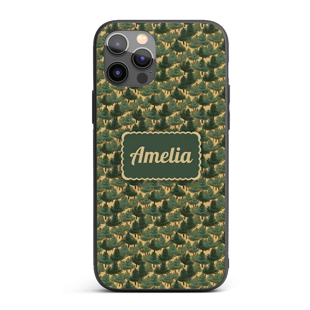 Dense Pine Forest Trees Seamless Pattern Rustic Custom Name Protective Phone Case Mobile Cover Durable Everyday Smartphone Shock Resistant