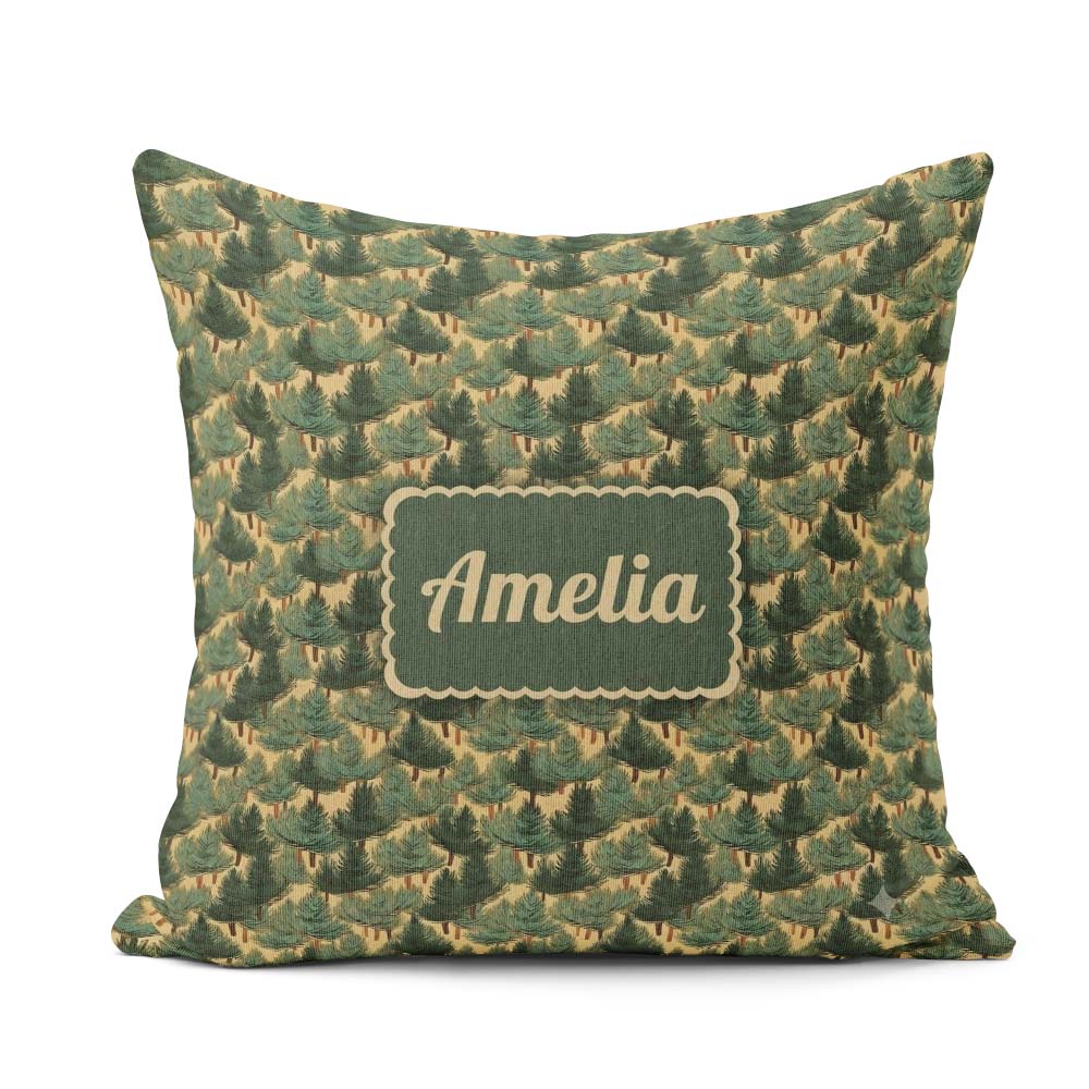 Custom Name Dense Forest Seamless Pattern Rustic Woodland Nature Square Filled Cushion Throw Pillow Sofa Bed Home Decor Zip Washable UK Made