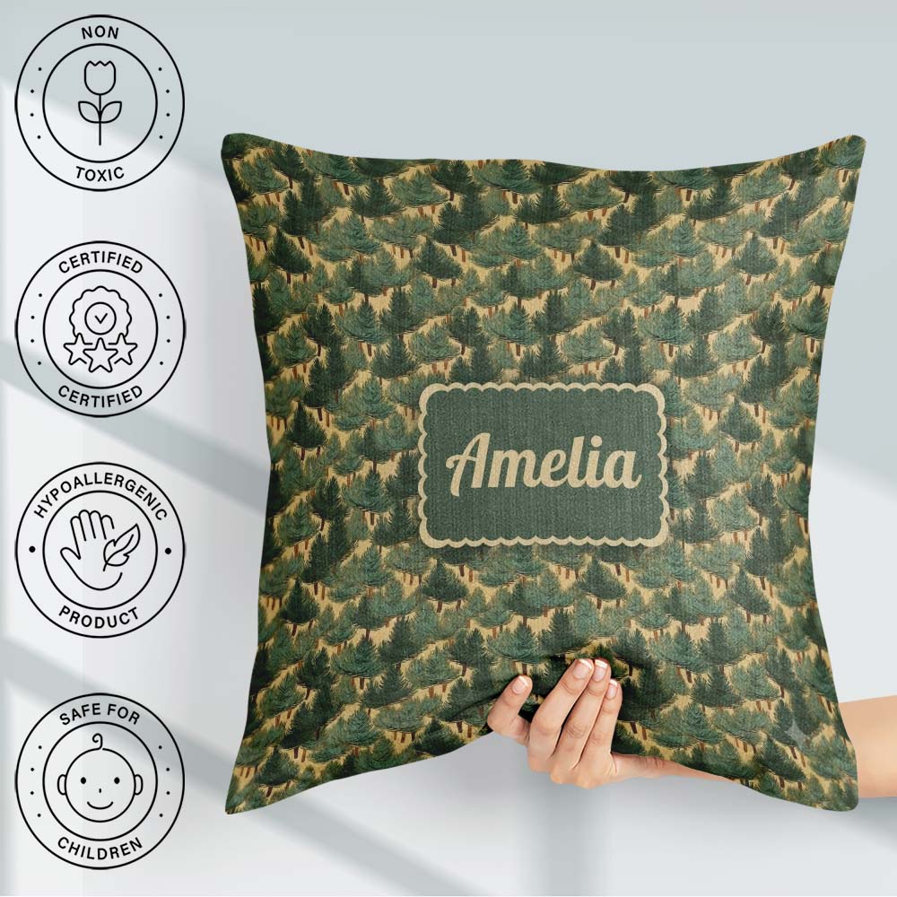 Custom Name Dense Forest Seamless Pattern Rustic Woodland Nature Square Filled Cushion Throw Pillow Sofa Bed Home Decor Zip Washable UK Made