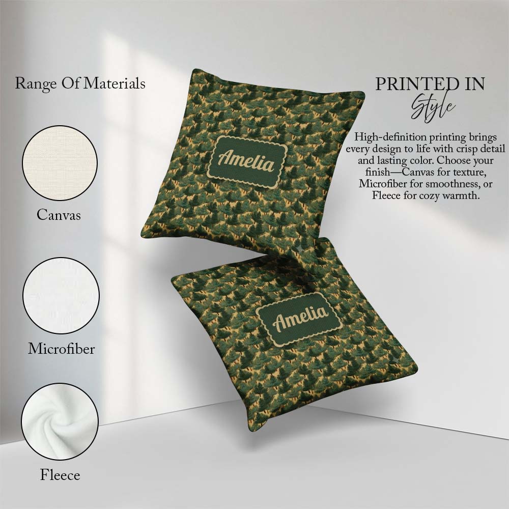 Custom Name Dense Forest Seamless Pattern Rustic Woodland Nature Square Filled Cushion Throw Pillow Sofa Bed Home Decor Zip Washable UK Made