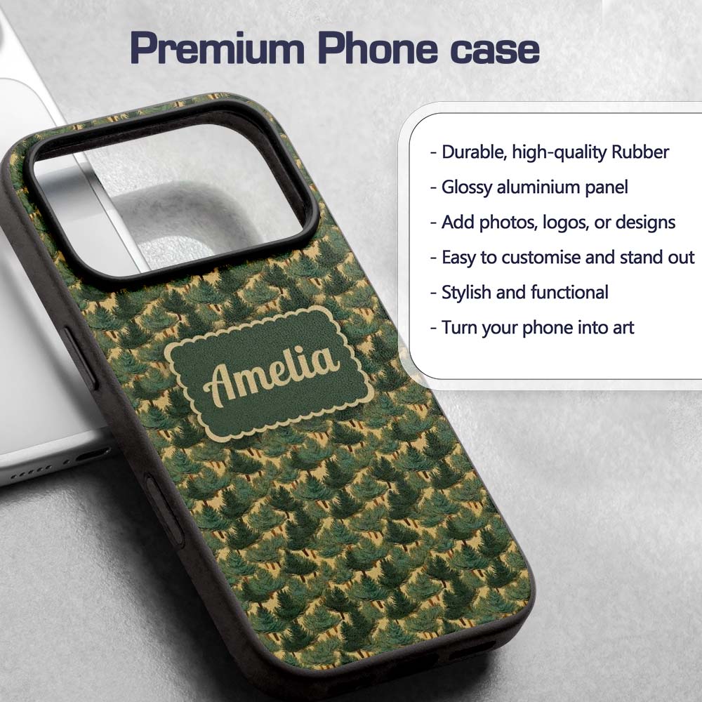Dense Pine Forest Trees Seamless Pattern Rustic Custom Name Protective Phone Case Mobile Cover Durable Everyday Smartphone Shock Resistant
