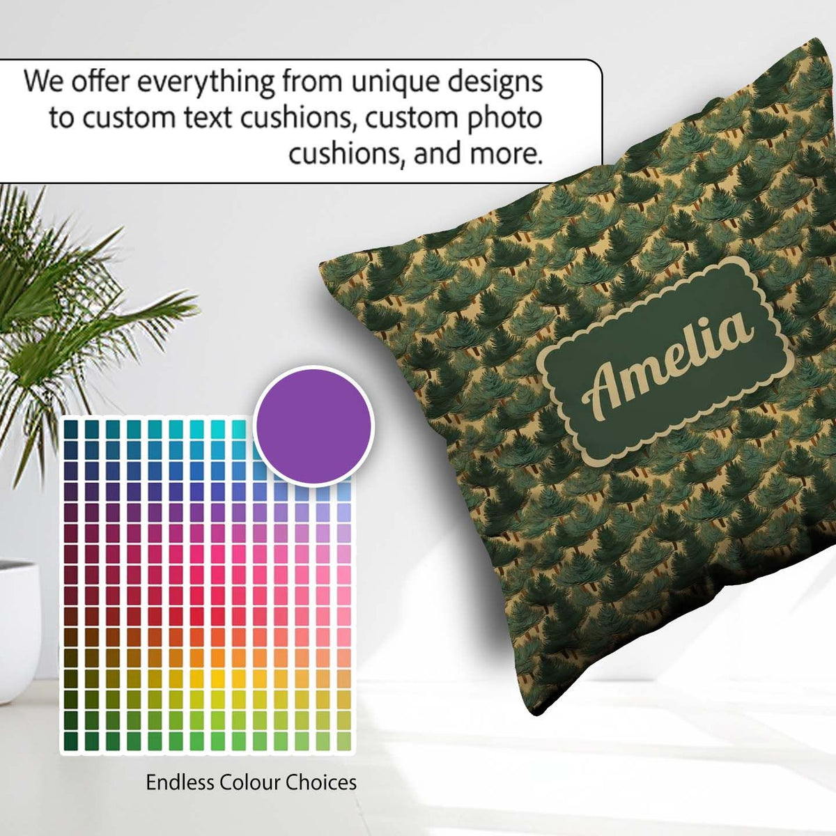 Custom Name Dense Forest Seamless Pattern Rustic Woodland Nature Square Filled Cushion Throw Pillow Sofa Bed Home Decor Zip Washable UK Made