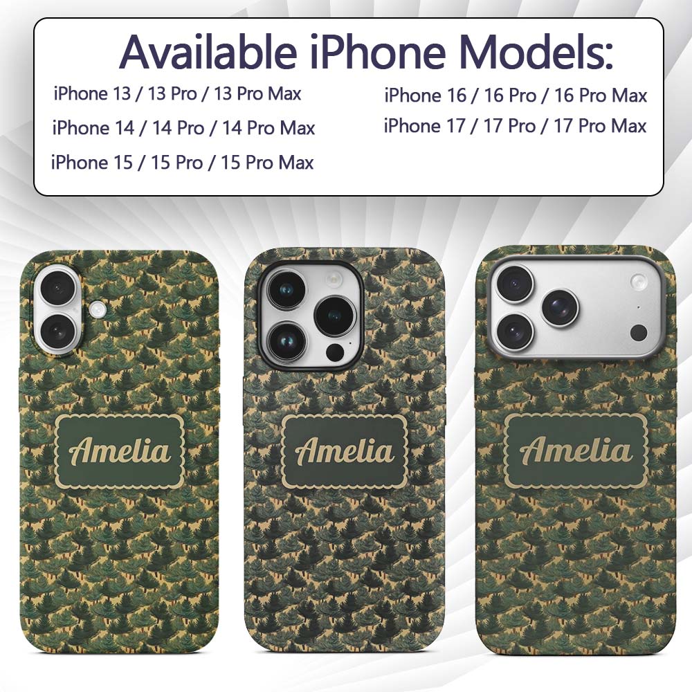 Dense Pine Forest Trees Seamless Pattern Rustic Custom Name Protective Phone Case Mobile Cover Durable Everyday Smartphone Shock Resistant