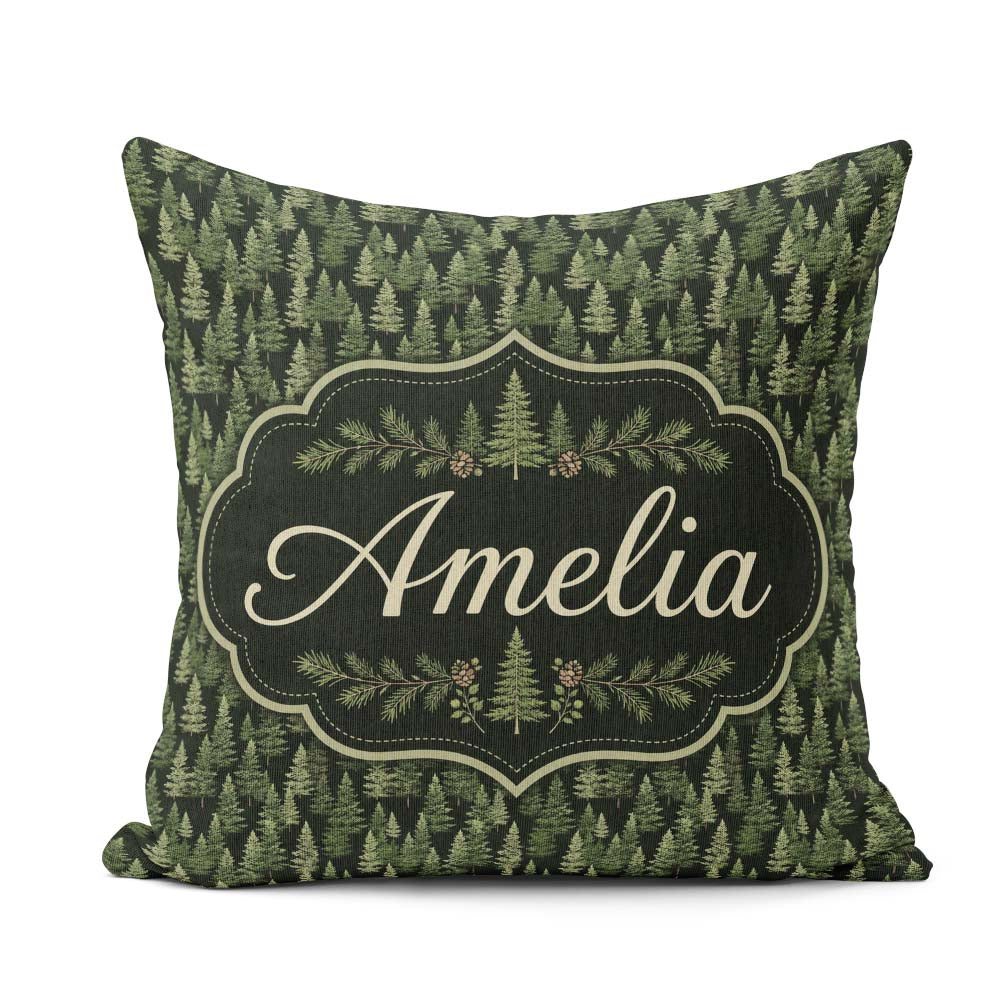 Custom Name Realistic Evergreen Forest Trees Pattern Deep Nature Square Filled Cushion Throw Pillow Sofa Bed Home Decor Zip Washable UK Made
