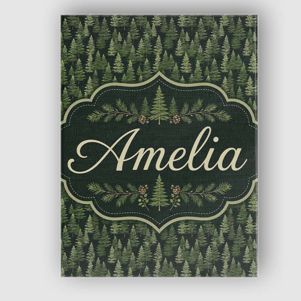 Personalised Name Realistic Evergreen Custom Modern Room Accent Creative Decorator Style Canvas Wall Art Print Decor Picture Ready to Hang