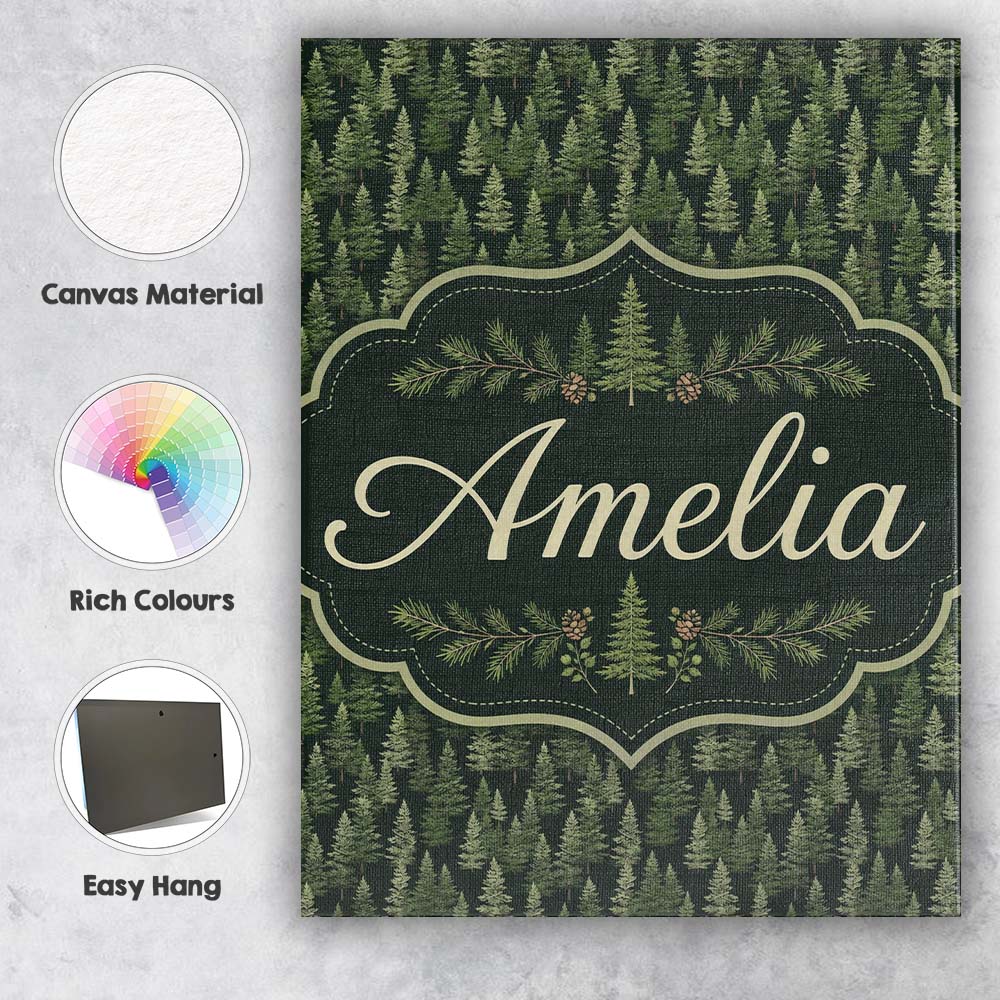 Personalised Name Realistic Evergreen Custom Modern Room Accent Creative Decorator Style Canvas Wall Art Print Decor Picture Ready to Hang