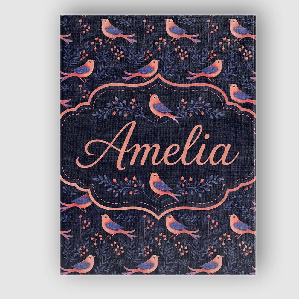 Personalised Name Cute Pink Blue Birds with Custom Bespoke Interior Contemporary Canvas Wall Art Print Decor Picture Ready to Hang