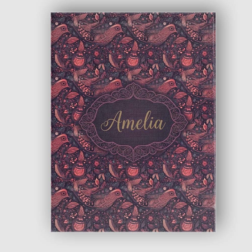 Personalised Name Ornate Folk Birds Custom Stylish Home Interior Elegant Feature Canvas Wall Art Print Decor Picture Ready to Hang