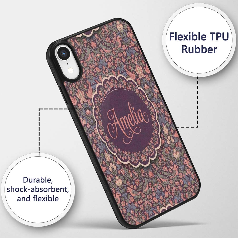 Colorful Birds and Wildflowers Seamless Pattern Custom Name Protective Phone Case Mobile Cover Durable Everyday Smartphone Shock Resistant