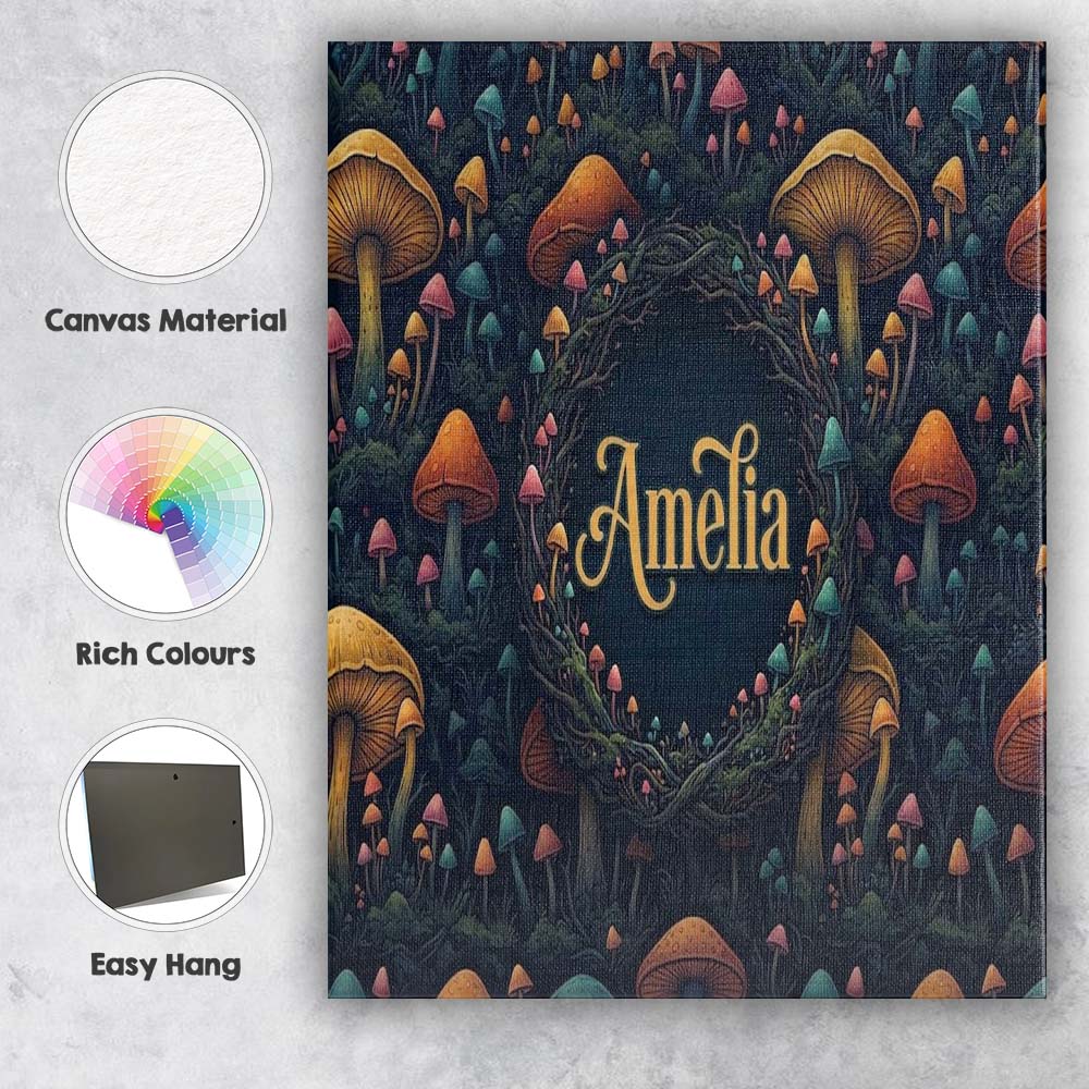 Personalised Name Fantasy Mushroom Forest Custom Unique Gift Idea Elegant Feature Canvas Wall Art Print Decor Picture Ready to Hang