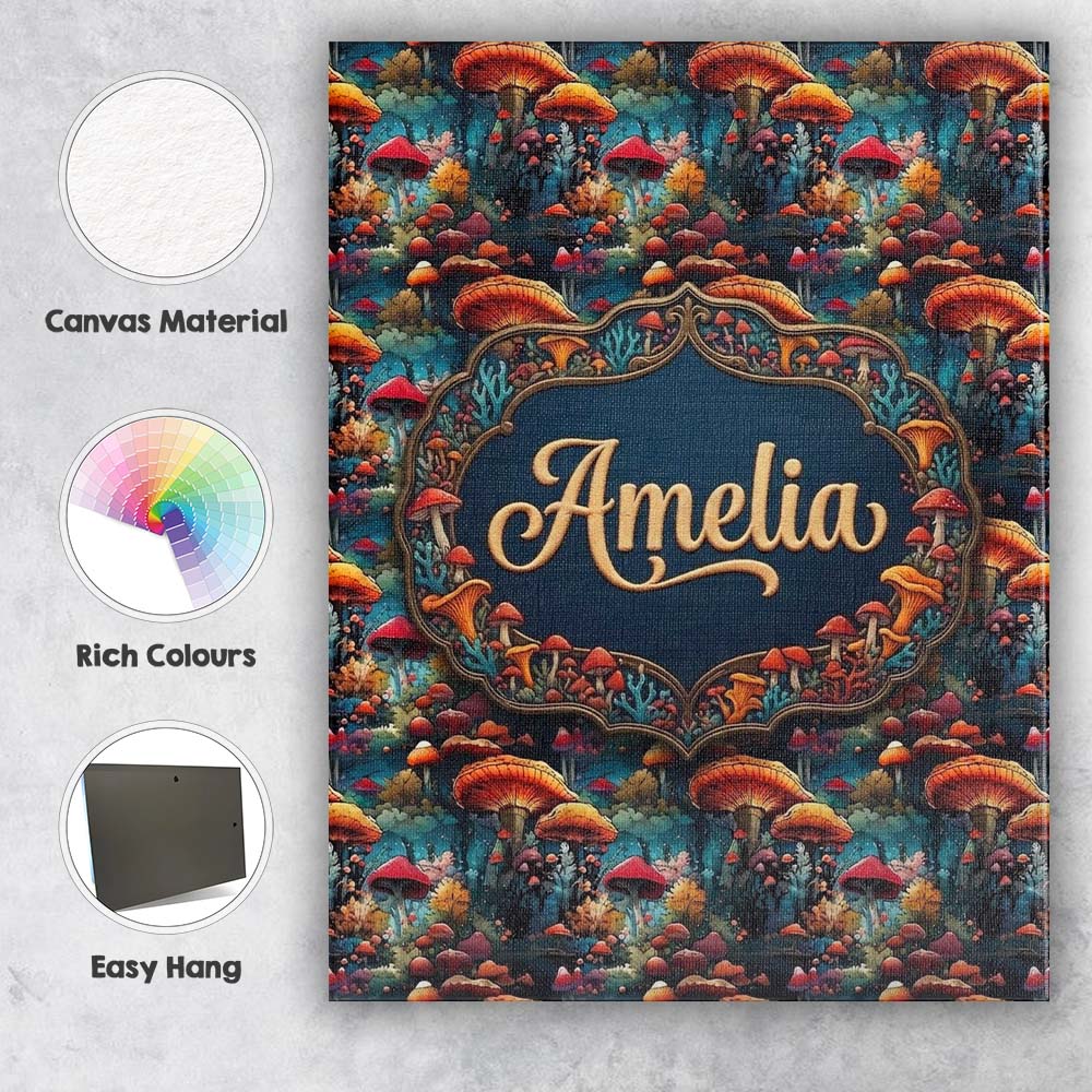 Personalised Name Vibrant Fantasy Mushroom Custom Unique Gift Idea Elegant Feature Canvas Wall Art Print Decor Picture Ready to Hang