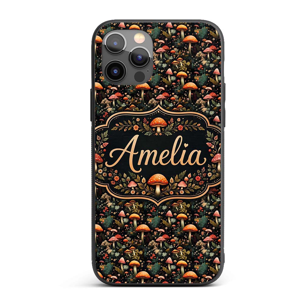 Whimsical Mushroom Garden Seamless Printed Design Custom Name Protective Phone Case Mobile Cover Durable Everyday Smartphone Shock Resistant