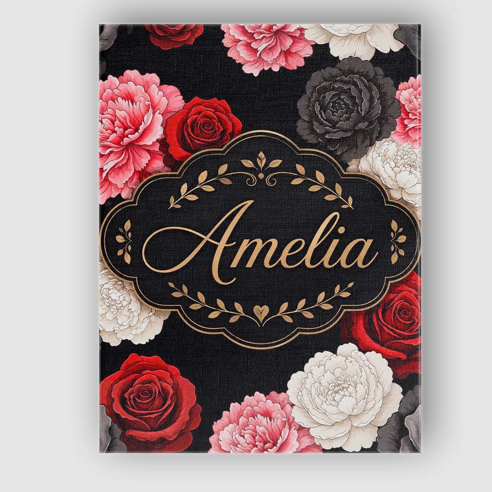 Personalised Name Elegant Rose Floral Custom Modern Room Accent Creative Decorator Style Canvas Wall Art Print Decor Picture Ready to Hang