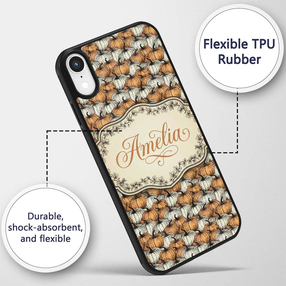 Rustic Pumpkin Patch Seamless Pattern Autumn Custom Name Protective Phone Case Mobile Cover Durable Everyday Smartphone Shock Resistant