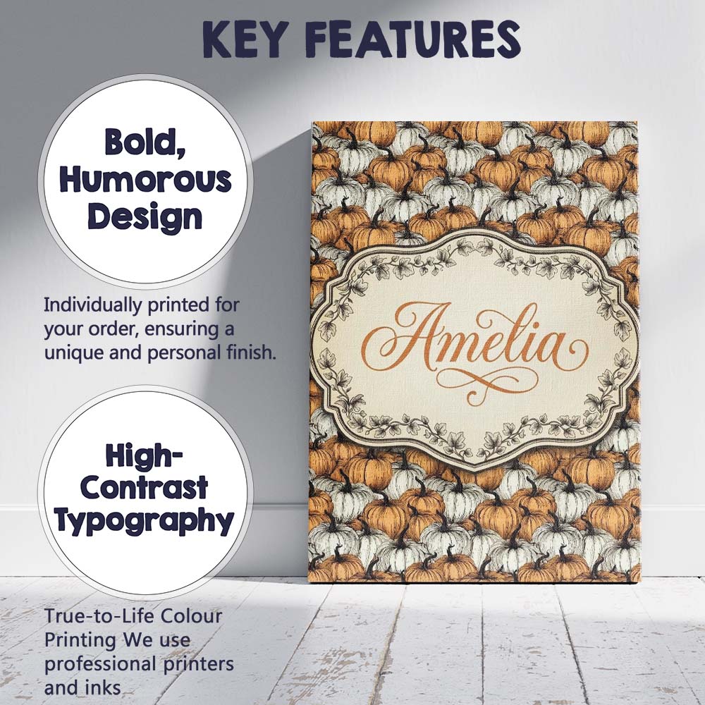 Personalised Name Rustic Pumpkin Patch Custom Modern Room Accent Elegant Feature Canvas Wall Art Print Decor Picture Ready to Hang