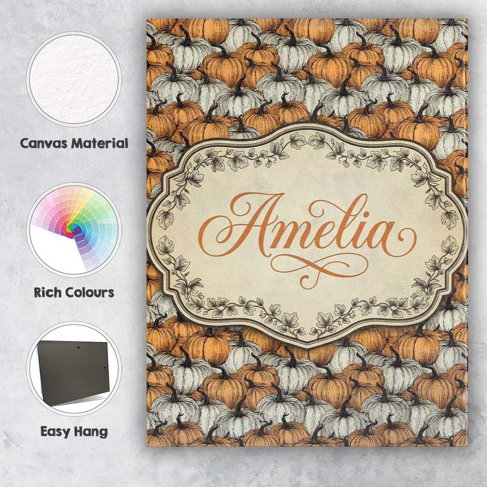 Personalised Name Rustic Pumpkin Patch Custom Modern Room Accent Elegant Feature Canvas Wall Art Print Decor Picture Ready to Hang