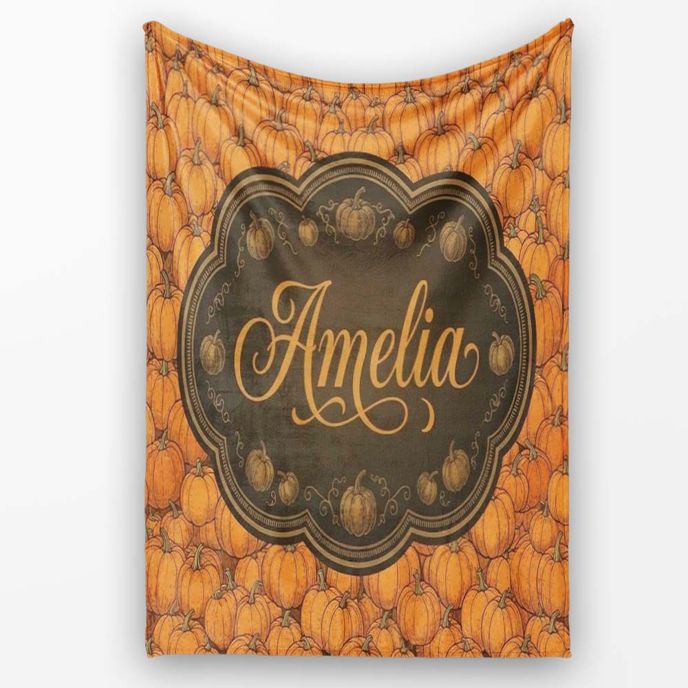Realistic Orange Pumpkins Seamless Pattern Harvest Season Custom Personalised Custom Name Super Soft Fleece Blanket Bed Sofa Throw