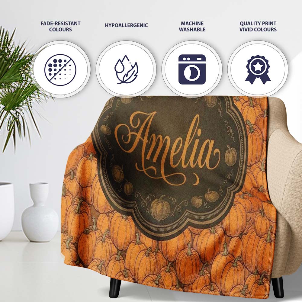 Realistic Orange Pumpkins Seamless Pattern Harvest Season Custom Personalised Custom Name Super Soft Fleece Blanket Bed Sofa Throw