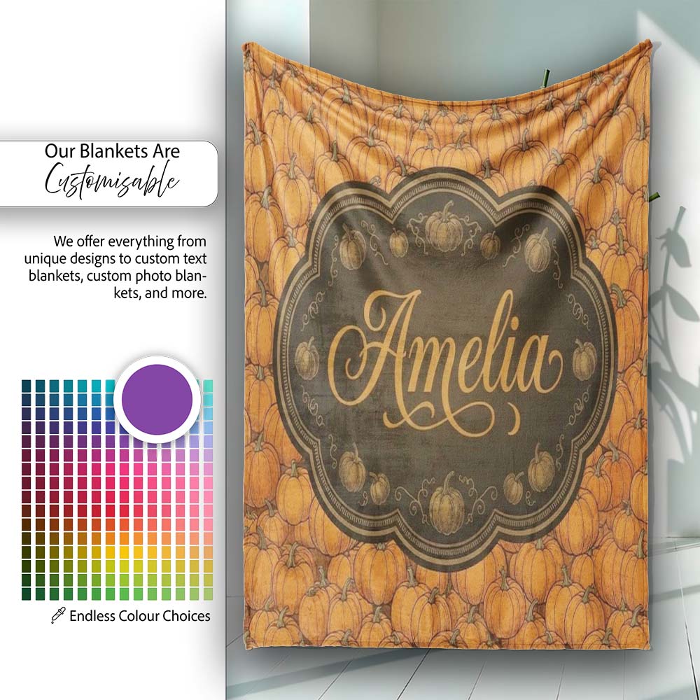 Realistic Orange Pumpkins Seamless Pattern Harvest Season Custom Personalised Custom Name Super Soft Fleece Blanket Bed Sofa Throw