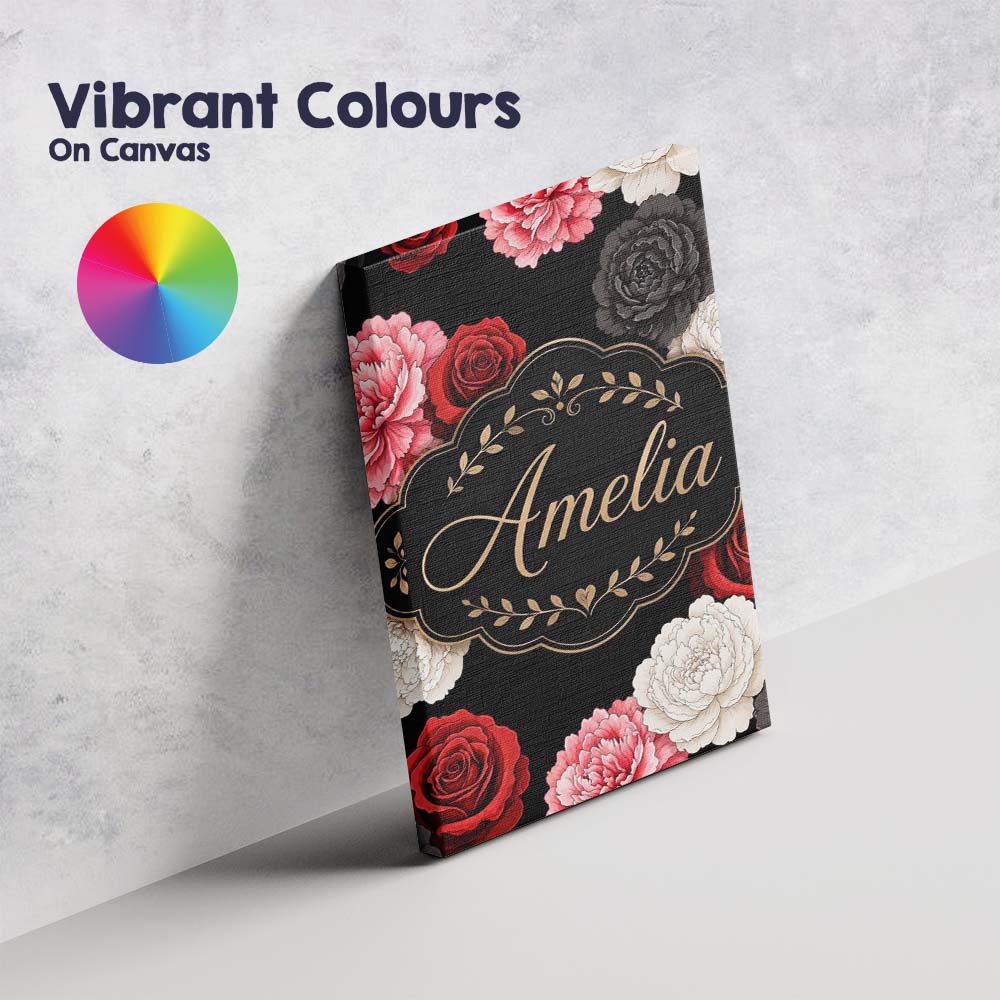Personalised Name Elegant Rose Floral Custom Modern Room Accent Creative Decorator Style Canvas Wall Art Print Decor Picture Ready to Hang