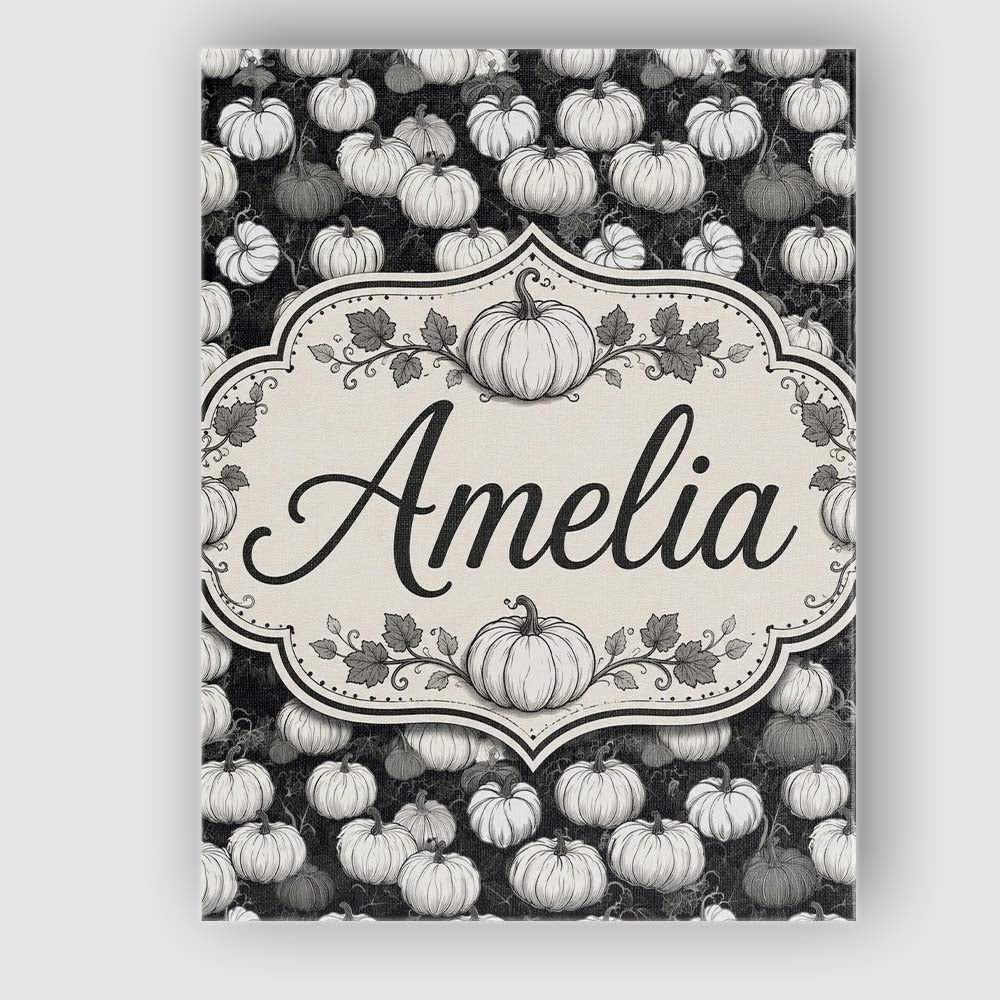 Personalised Name Monochrome Pumpkin Custom Premium Decorative Design Modern Room Accent Canvas Wall Art Print Decor Picture Ready to Hang