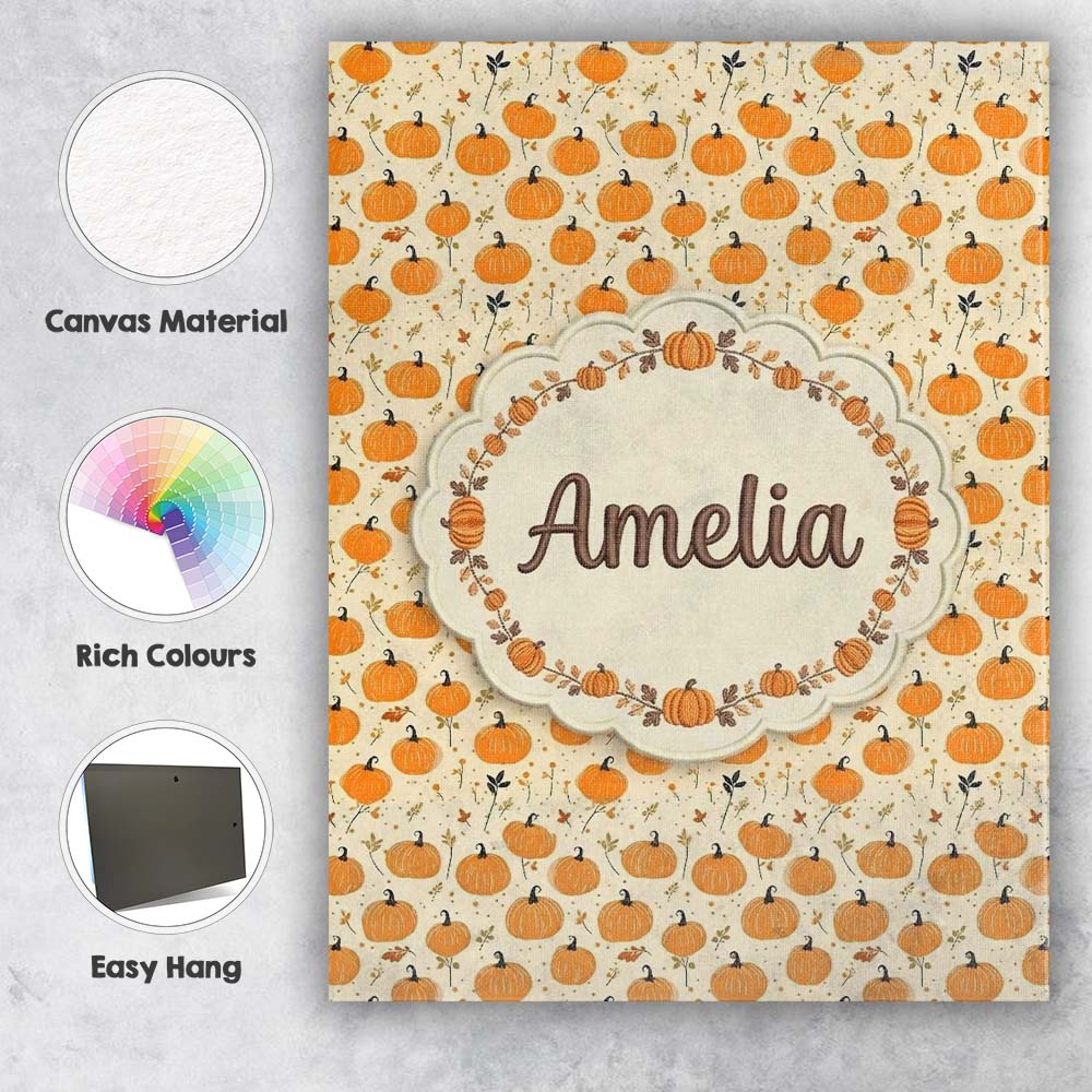 Personalised Name Cute Small Pumpkins and Custom Unique Gift Idea Elegant Feature Canvas Wall Art Print Decor Picture Ready to Hang