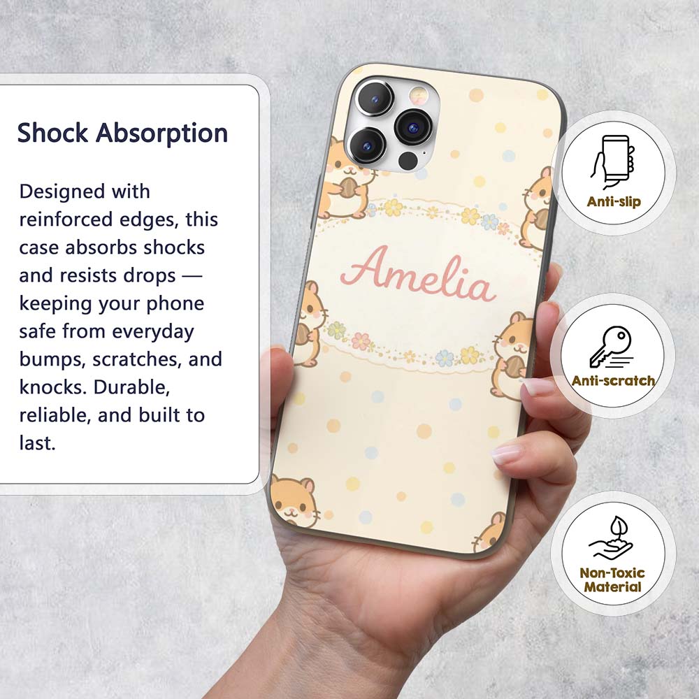 Cute Hamster Cartoon Animal Decorative Design Custom Name Protective Phone Case Mobile Cover Durable Everyday Smartphone Shock Resistant